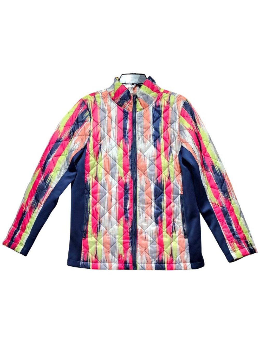 Nuage Womens Quilted Full-Zip Jacket Multicolor Striped Pattern Size S Polyester